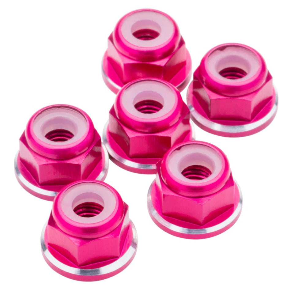 1UP Racing 7075 Aluminum M3 Flanged Locknuts - Pink Shine - 6pcs