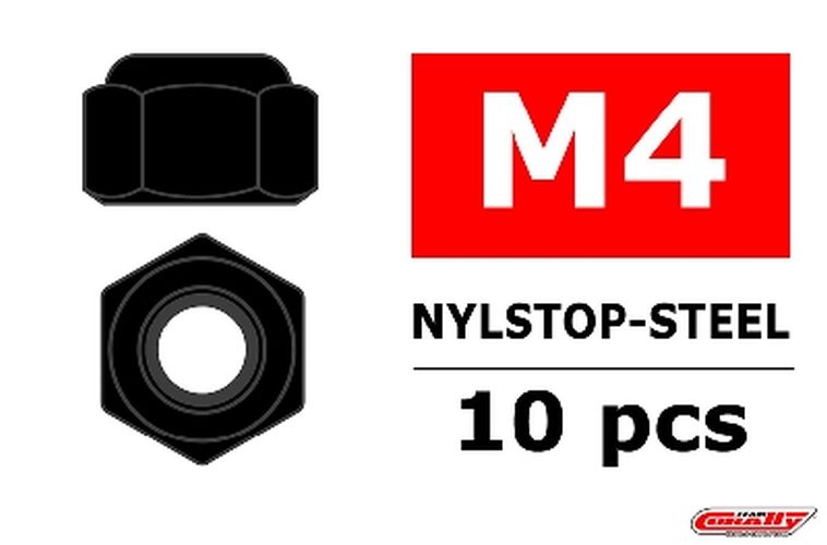 Corally Steel Nylstop Nut M4 - Black Coated - 10pcs 3101-40-6