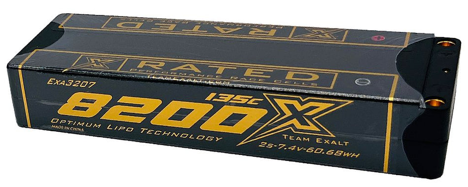 Exalt X-Rated 2S 135C Stick Hardcase Lipo Battery (7.4V/8200mAh) w/5mm Bullets (EXA3207)