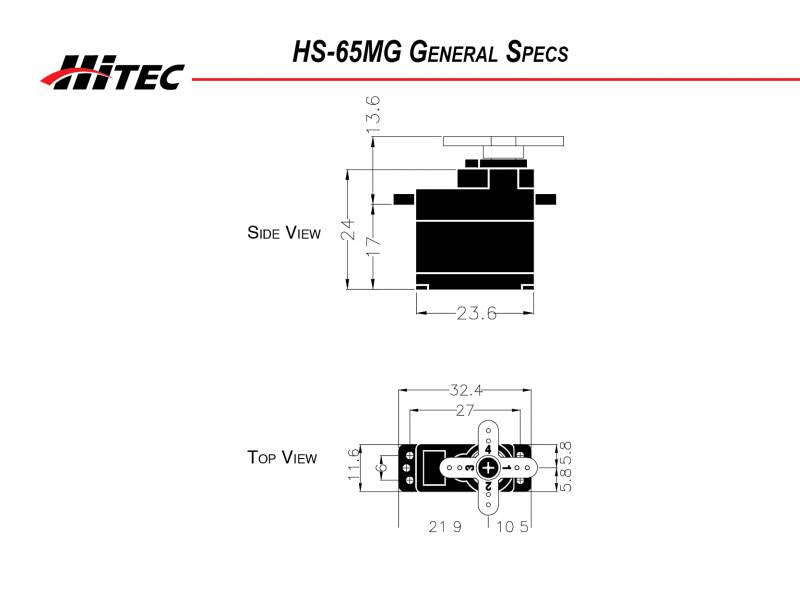 Hitec RCD HS-65MG Mighty Feather Metal Gear Servo .11sec/31oz @ 6.0v 32065S Default Title