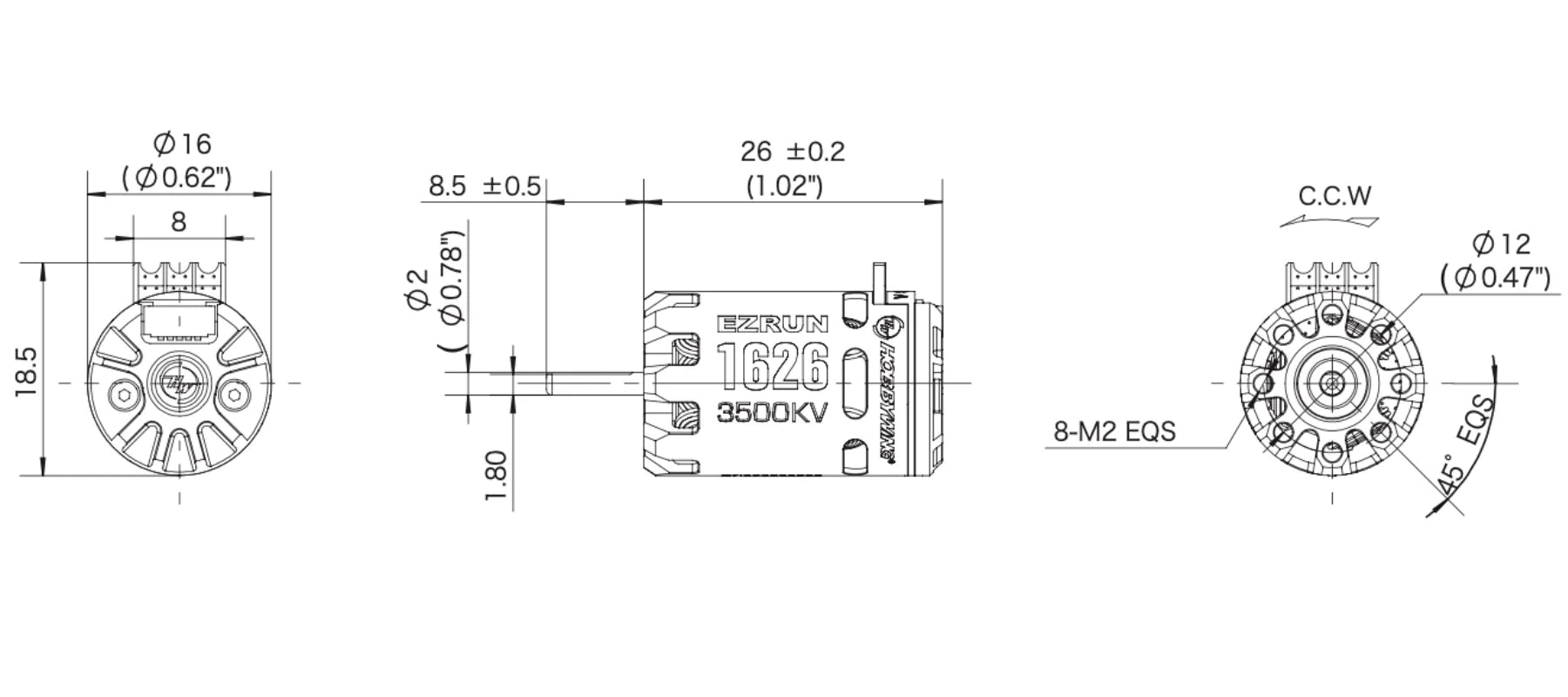 Hobbywing EZRUN 1626 Sensored Motor 1/28 Scale 5000KV HWI30402654 Default Title