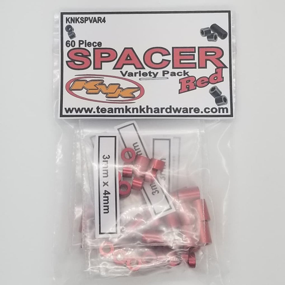 Team KNK 60 Piece 3mm Aluminum Spacer Variety Pack - Red SPVAR4