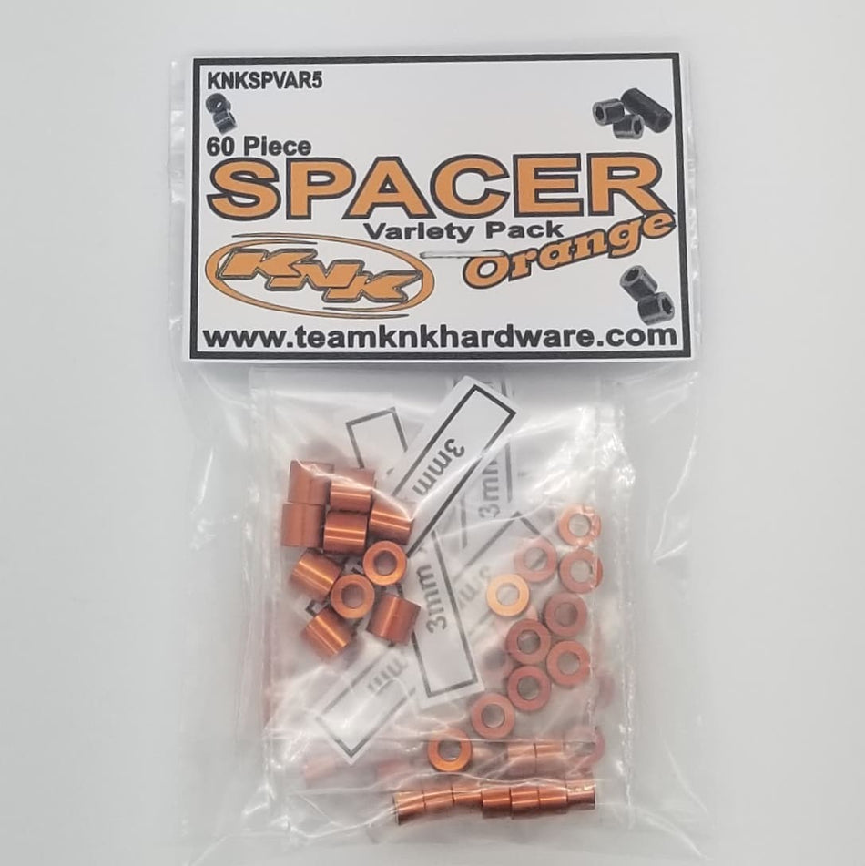 Team KNK 60 Piece 3mm Aluminum Spacer Variety Pack - Orange SPVAR5