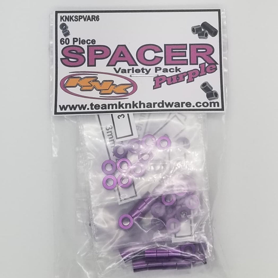 Team KNK 60 Piece 3mm Aluminum Spacer Variety Pack - Purple SPVAR6