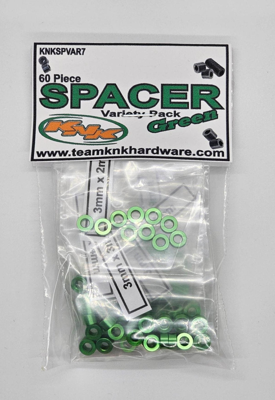 Team KNK 60 Piece 3mm Aluminum Spacer Variety Pack - Green SPVAR7