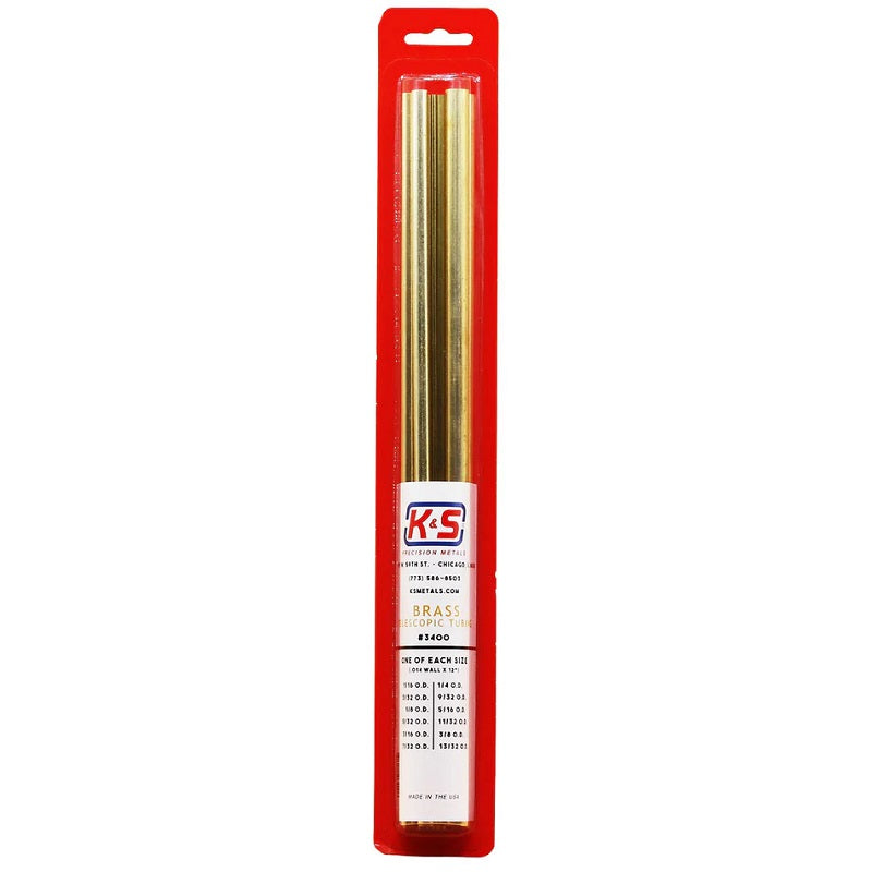 K & S Metals Round Brass Telescopic Tubing Assortment Small 3400