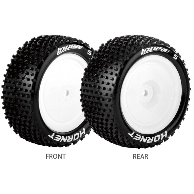 Louise R/C E-Hornet 1/10 4WD Rear Buggy Tire, Soft, Mounted on White LT3172SWKR