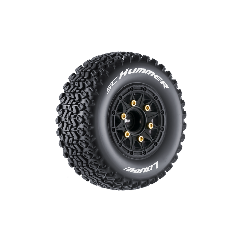 Louise R/C SC-Hummer 1/10 Short Course Tires, Soft, 12, 14 & 17mm Removable Hex Glued on Black Rim (2) LT3224SB