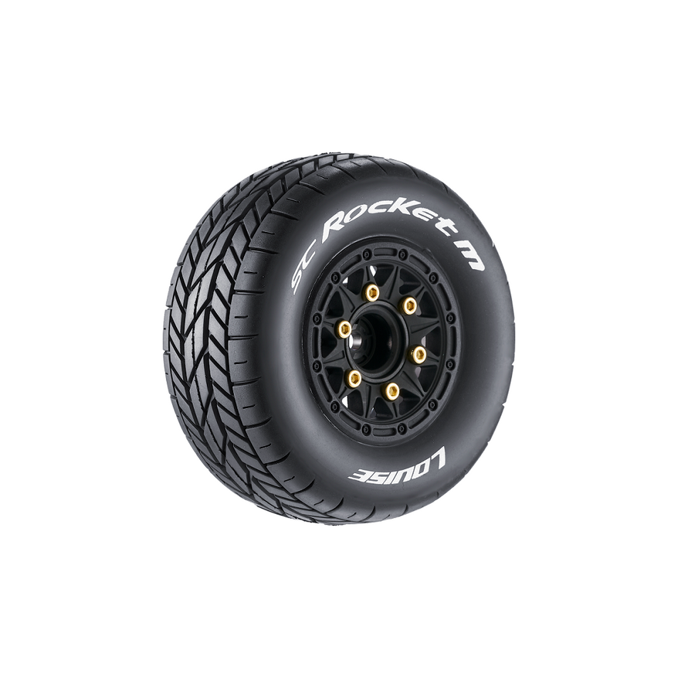 Louise R/C SC-Rocket M Oval Track 1/10 Short Course Road Tires, Soft, 12, 14 & 17mm Removable Hex Glued on Black Rim (2) LT3228SB
