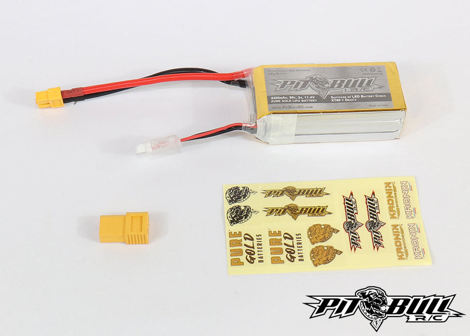 Pit Bull R/C Pure Gold 50c 3s 4300mAh 11.1V Softcase Lipo Battery, w/ LED Battery Check - XT60 +Deans Plug PBB43A50C3S Default Title