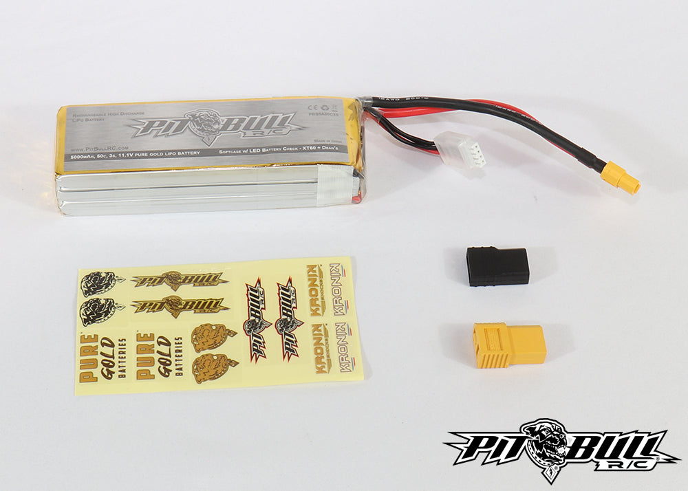 Pit Bull R/C Pure Gold 50c 3s 5000mAh 11.1V Softcase Lipo Battery, w/ LED Battery Check - XT60 +Deans Plug PBB5A50C3S Default Title