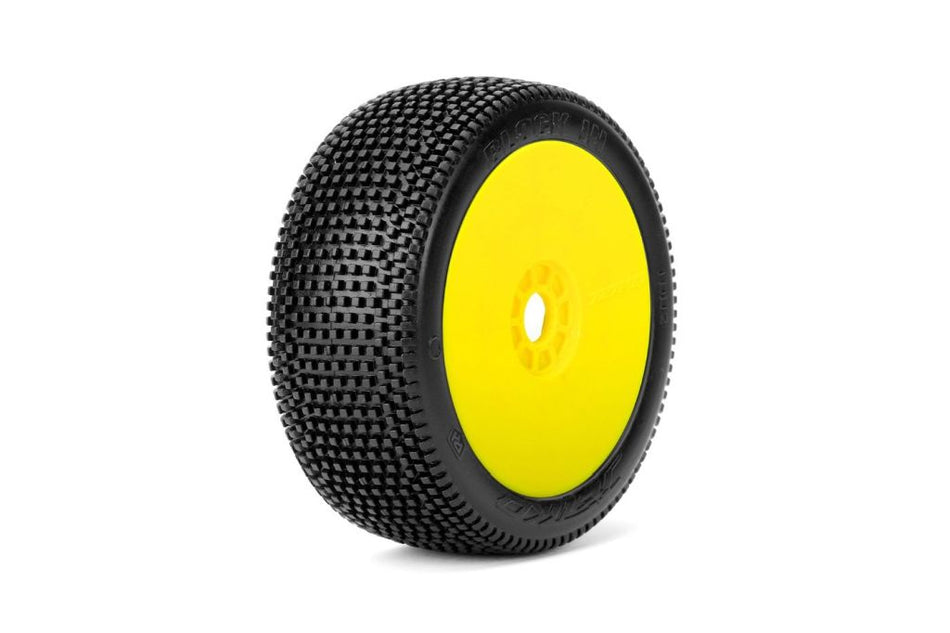 Power Hobby Block In 1/8 Buggy Mounted Tires Yellow Wheels (2) 1002DYMSG
