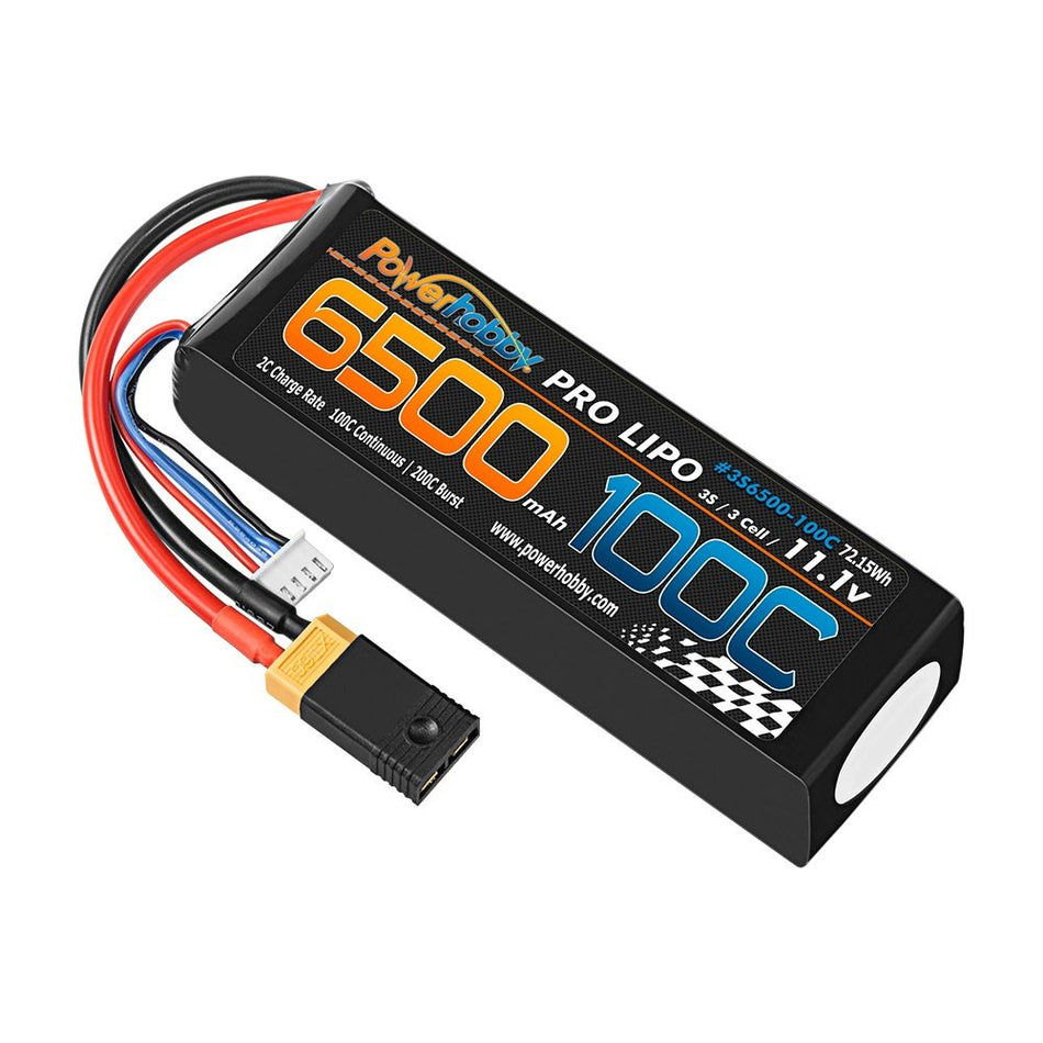 Power Hobby 3S 11.1V 6500mAh 100C Lipo Battery Pack w XT60 + Adapter