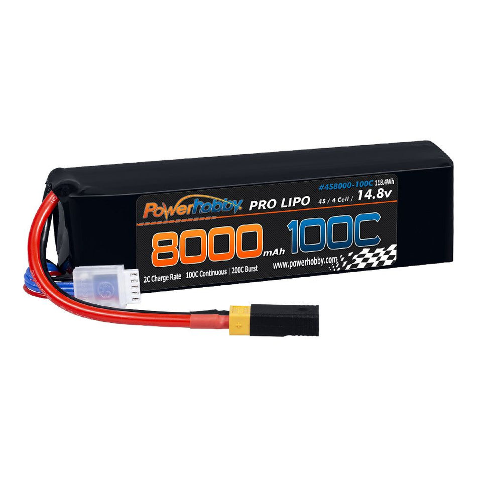 Power Hobby 4s 8000mah 100c Lipo Battery w/XT60 Plug + Adapter 4S8000100XT60