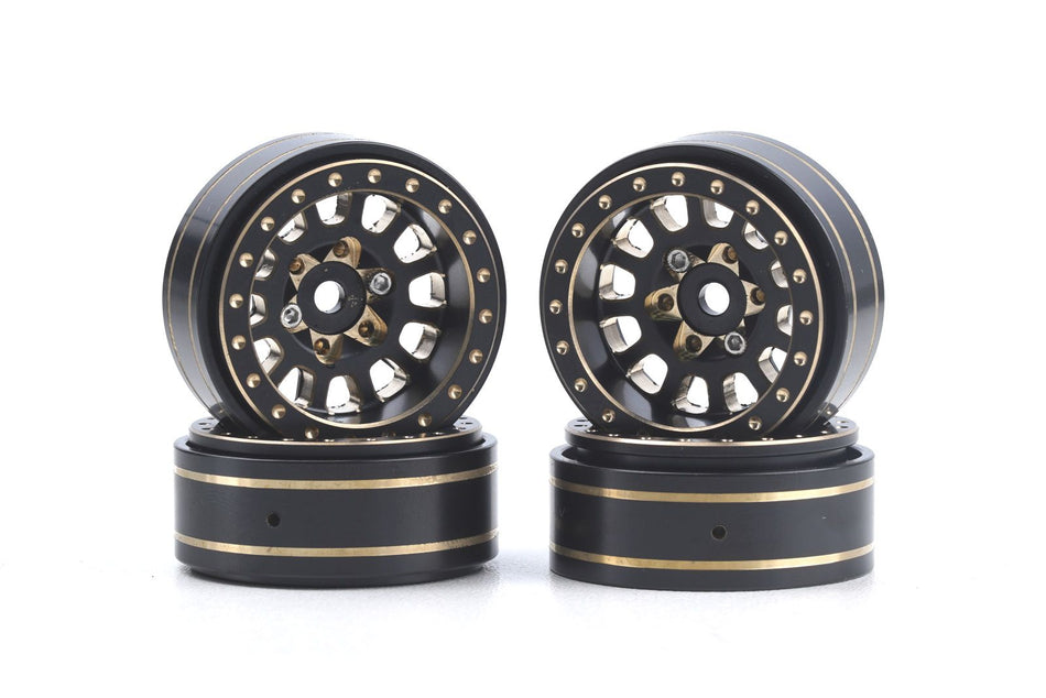 Power Hobby Axial SCX24 1.0" Black / Gold Brass Beadlock Crawler Wheels 5776