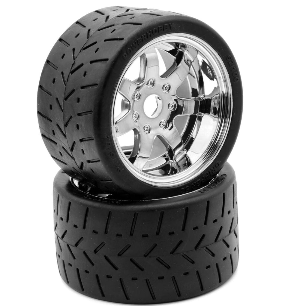 Power Hobby 1/8 Gripper 54/100 Belted Mounted Tires 17mm Chrome