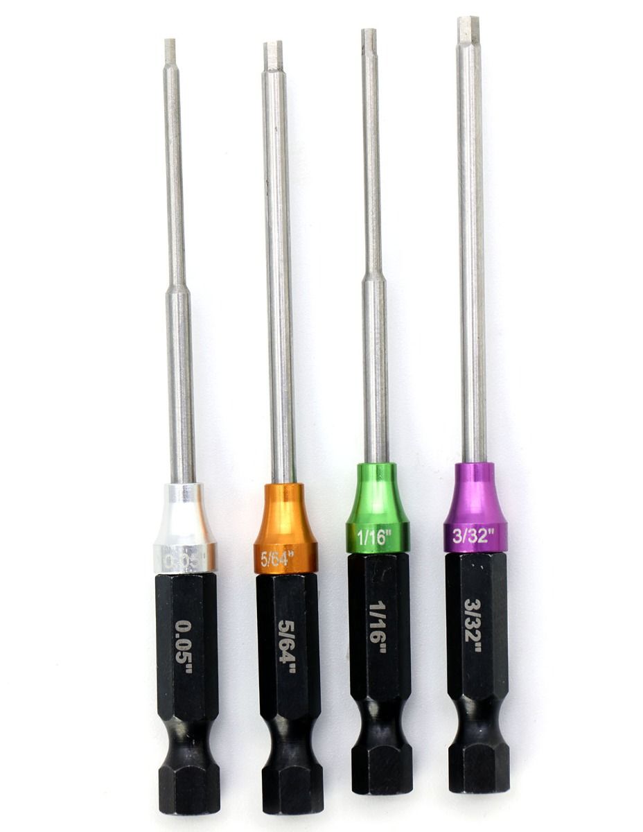 Powerhobby RC Hex Driver 1/4 Power Tool Tip Set Standard 0.05'' 1/16'' 5/64'' 3/32''