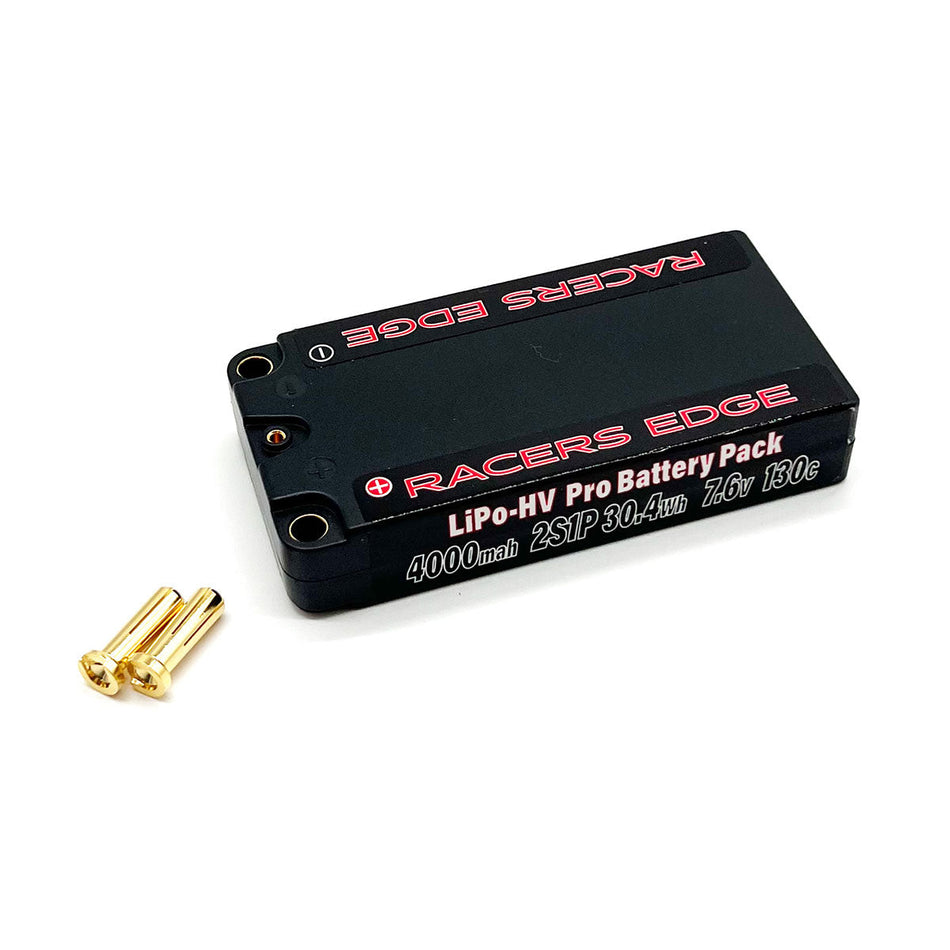 Racers Edge 4000mAh 2S 7.6V 130C LCG Short Hard Case Lipo w/5mm Bullet PROLP40002S130