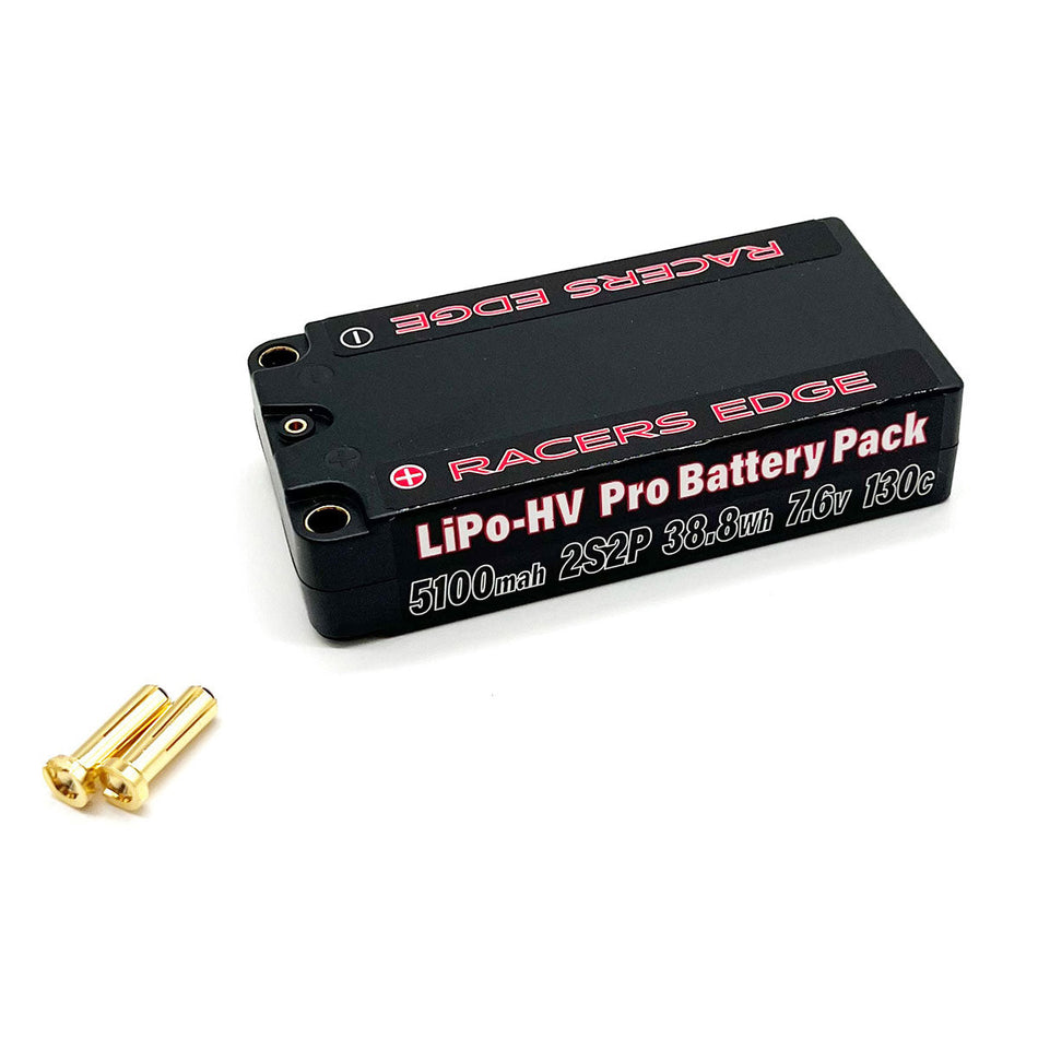 Racers Edge 5100mAh 2S 7.6V 130C Shorty Hard Case Lipo w/5mm Bullet PROLP51002S130