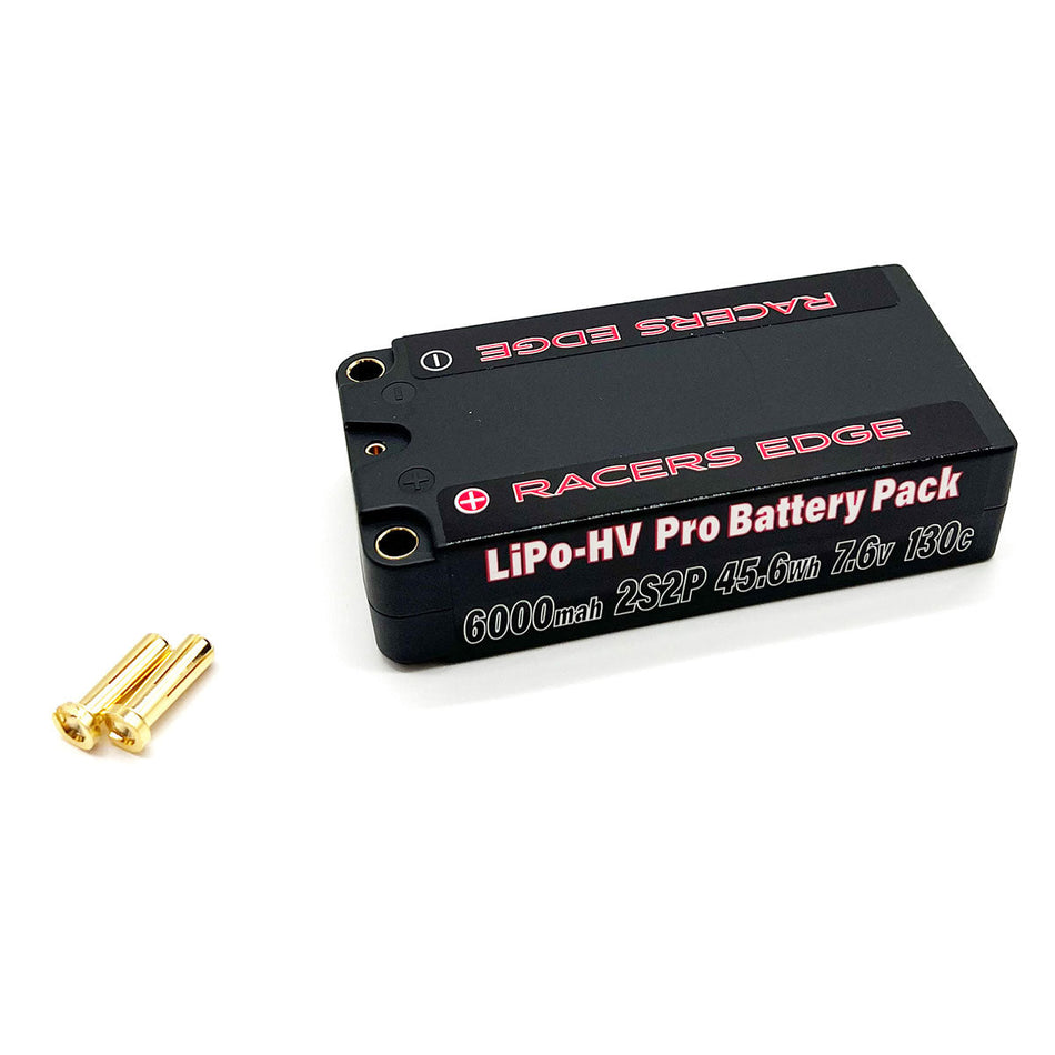 Racers Edge 6000mAh 2S 7.6V 130C Shorty Hard Case Lipo w/5mm Bullet PROLP60002S130