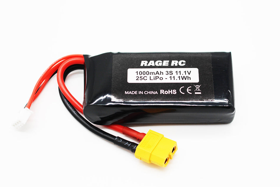Rage R/C 11.1V 3S 1000mAh LiPo Battery w/ XT60; LightWave 400BL B1466