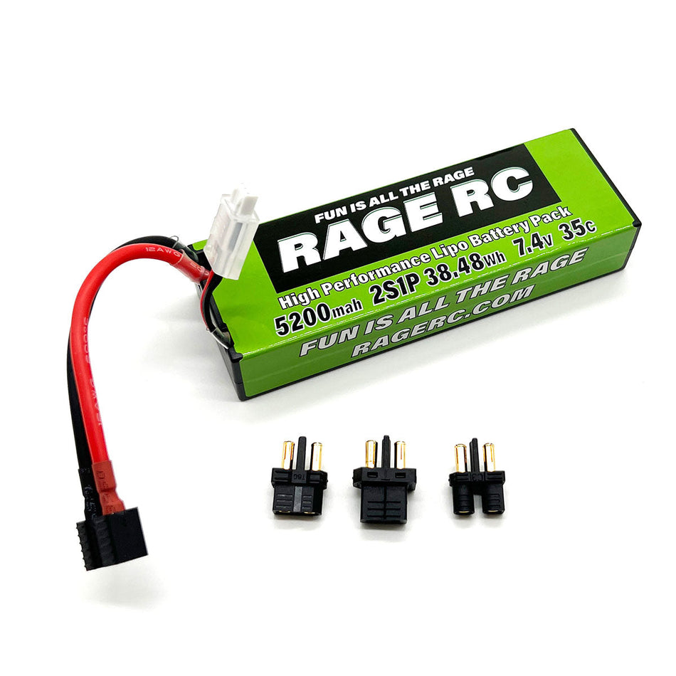 Rage RC 5200mAh 2S 7.4V 35C Hard Case LiPo Battery with Universal Connector EC3, XT60, T-Plug