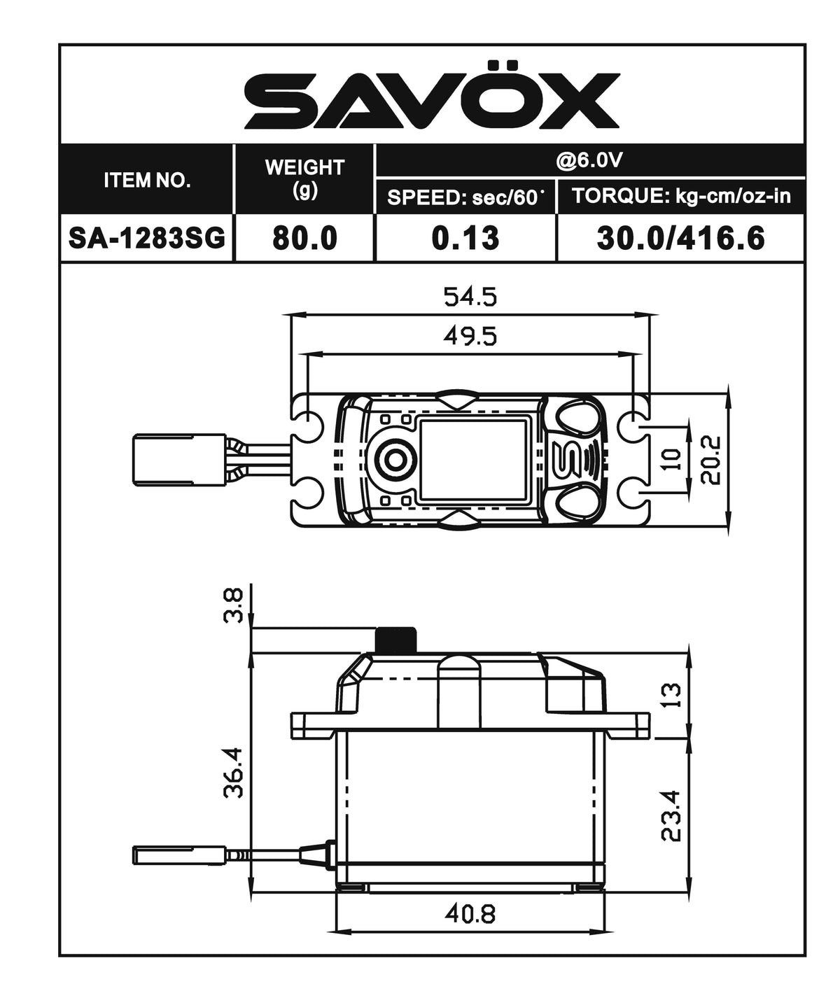 Savox Coreless Metal Case Digital Servo with Soft Start 6V SAVSA1283SGP Default Title