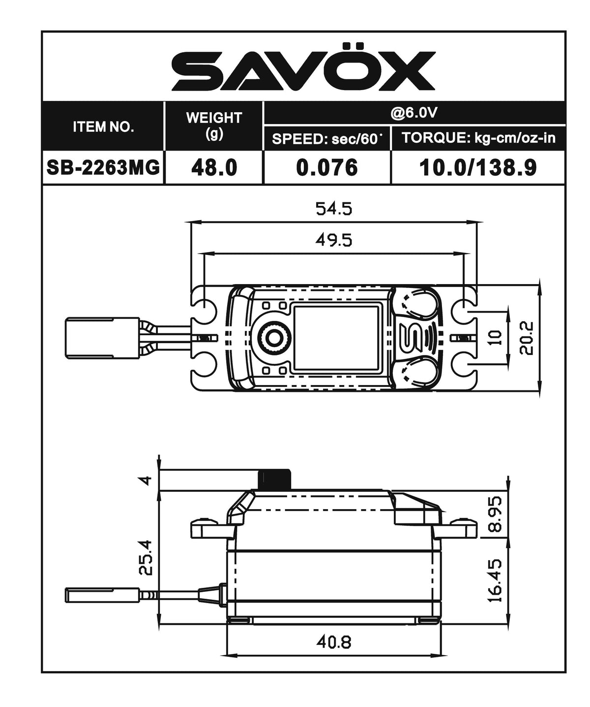 Savox Black Edition 1/10 Low Profile Brushless Digital Servo SAVSB2263MG-BE Default Title