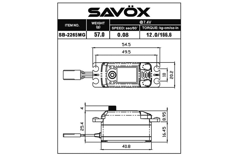 Savox 1/10 Black Edition Low Profile HV Brushless Digital Servo 7.4V SB2265MG-BE Default Title