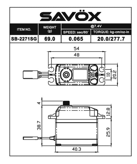 Savox Black Edition High Voltage Brushless 1/10 Digital Servo SAVSB2271SG-BE Default Title