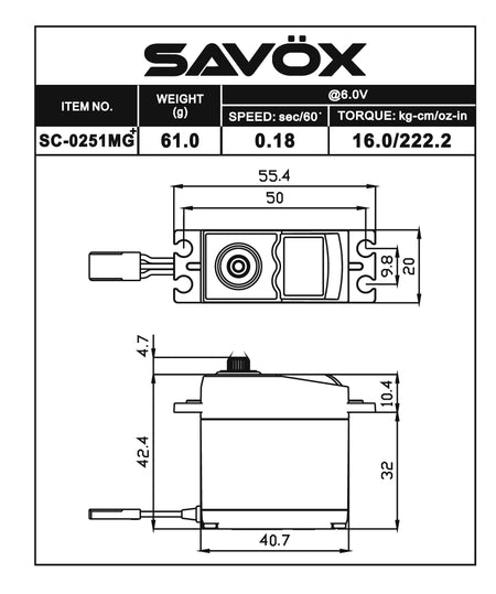 Savox Plus Larger Standard Digital Servo Soft Start 1/8 Scale SC0251MGP Default Title