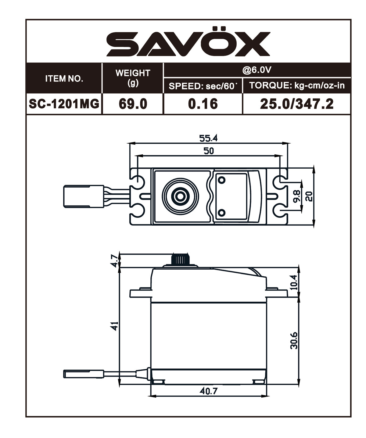 Savox Hi Torque Coreless Standard Digital Servo 0.16sec / 347oz @ 6V SC1201MG Default Title