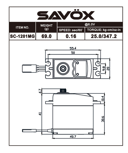 Savox Hi Torque Coreless Standard Digital Servo 0.16sec / 347oz @ 6V SC1201MG Default Title