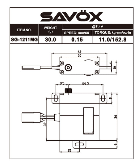 Savox SG-1211MG High Torque Glider Wing Servo Aluminum Case High Voltage Default Title