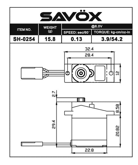 Savox Micro Digital Servo with Soft Start 0.13sec / 54oz @ 6V SAVSH0254P Default Title