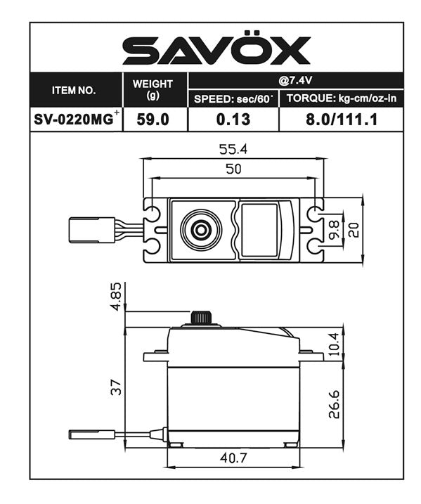 Savox High Voltage Standard Digital Servo 0.13sec / 111.1oz @ 7.4V SV0220MGP Default Title