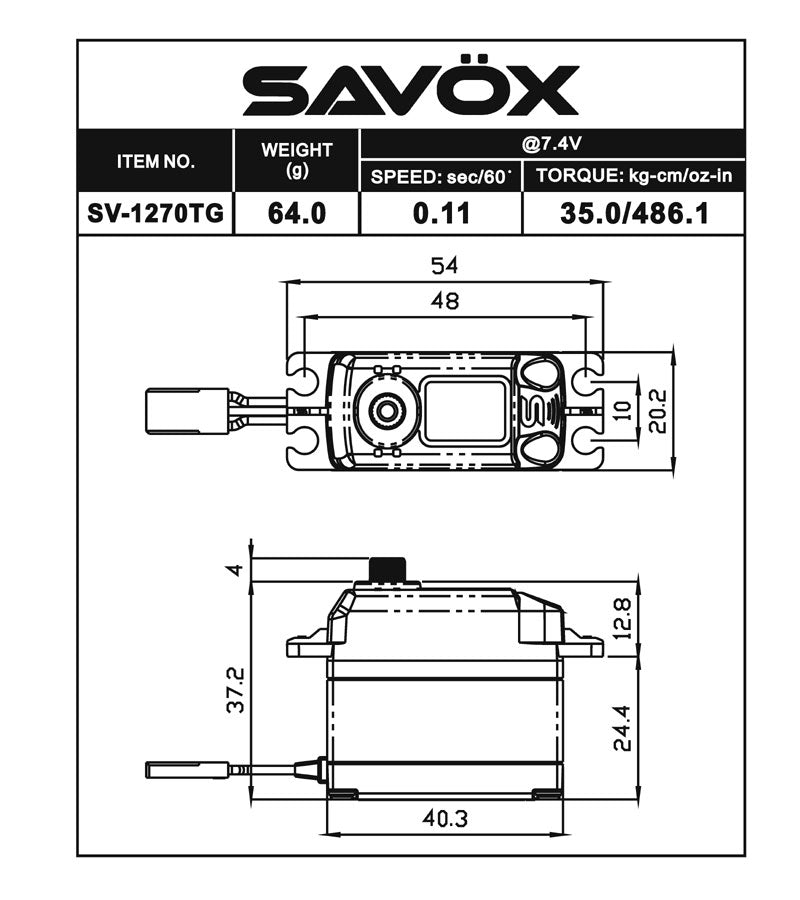 Savox 1/8 High Voltage Coreless Digital Servo Soft Start 8.4V SAVSV1270TGP Default Title