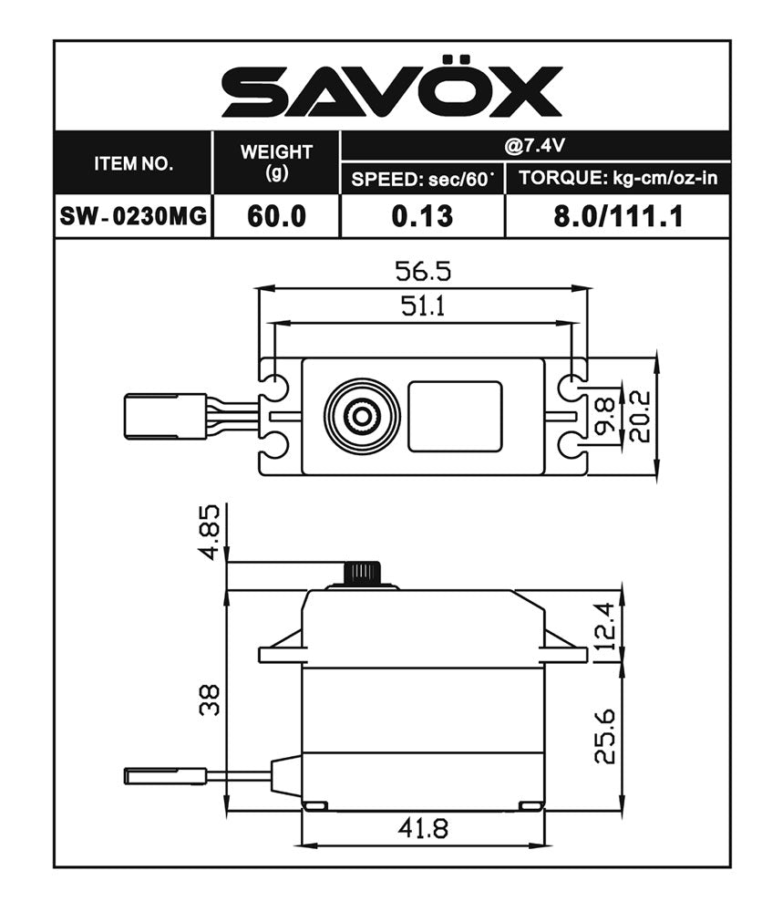 Savox SW0230MGP Waterproof Standard Digital Servo Soft Start 7.4V Default Title