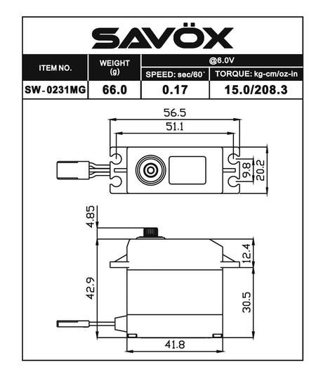 Savox Waterproof Standard Digital Servo Soft Start SAVSW0231MGP Default Title