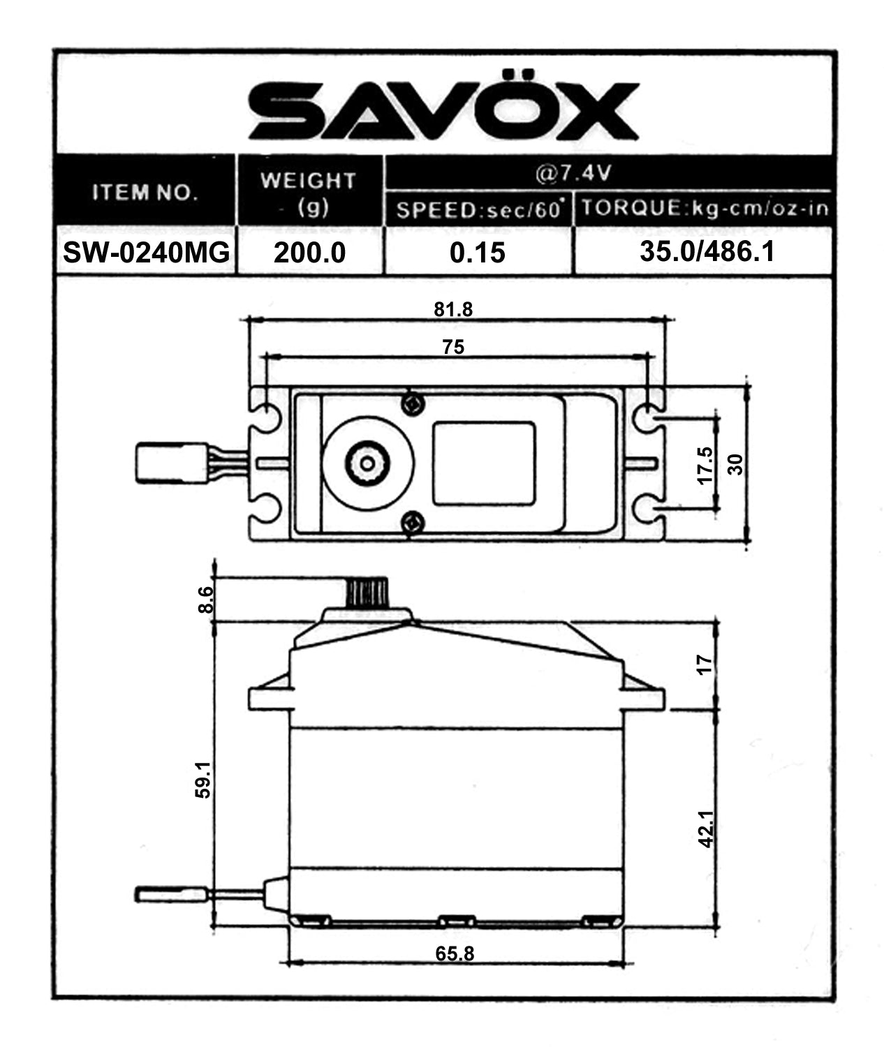 Savox Waterproof 1/5 Scale High Voltage Digital Servo 7.4V SAVSW0240MG Default Title