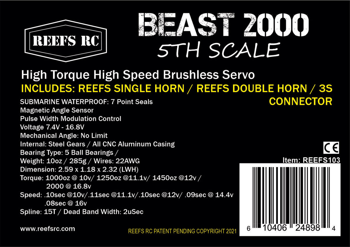 Reefs RC Beast 2000 1/5th Scale High Torque, High Speed Brushless Servo w/ Aluminum Horns REEFS103 Default Title