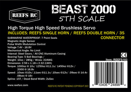 Reefs RC Beast 2000 1/5th Scale High Torque, High Speed Brushless Servo w/ Aluminum Horns REEFS103 Default Title