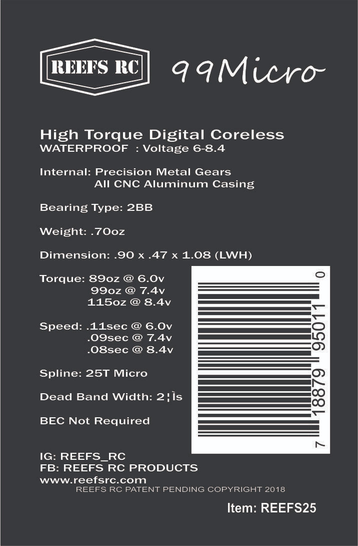 Reefs RC 99 Micro High Torque High Speed Micro Servo 0.08/115 @ 8.4V REEFS25 Default Title