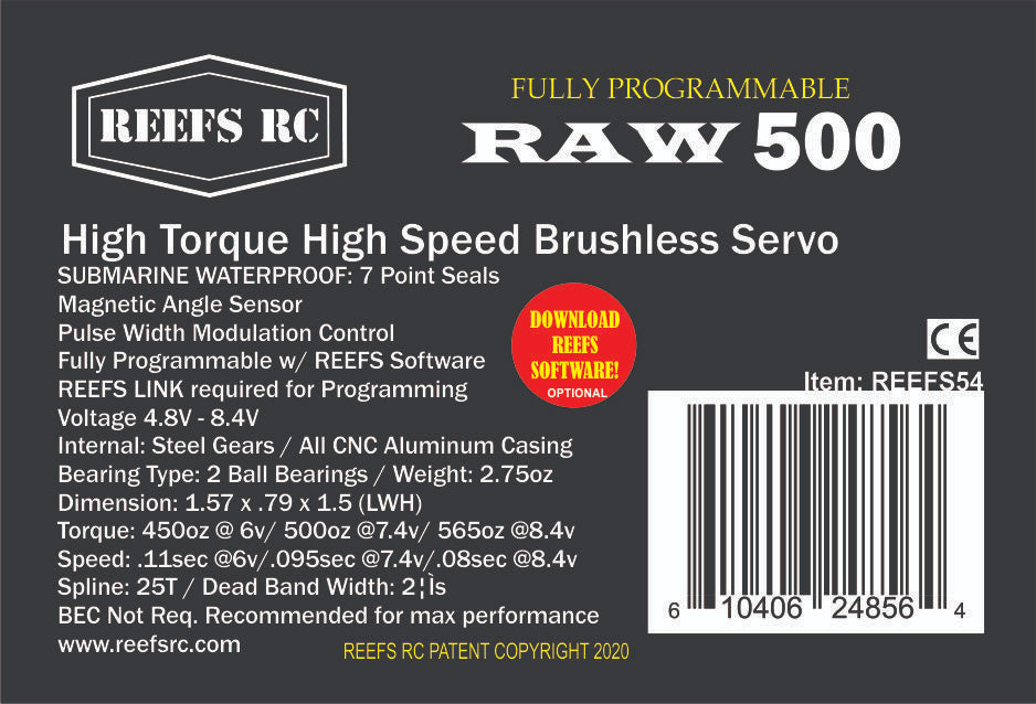 Reefs RC Raw 500 High Torque High Speed HV Waterproof Brushless Servo .095/500 @7.4V REEFS54 Default Title