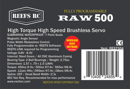 Reefs RC Raw 500 High Torque High Speed HV Waterproof Brushless Servo .095/500 @7.4V REEFS54 Default Title