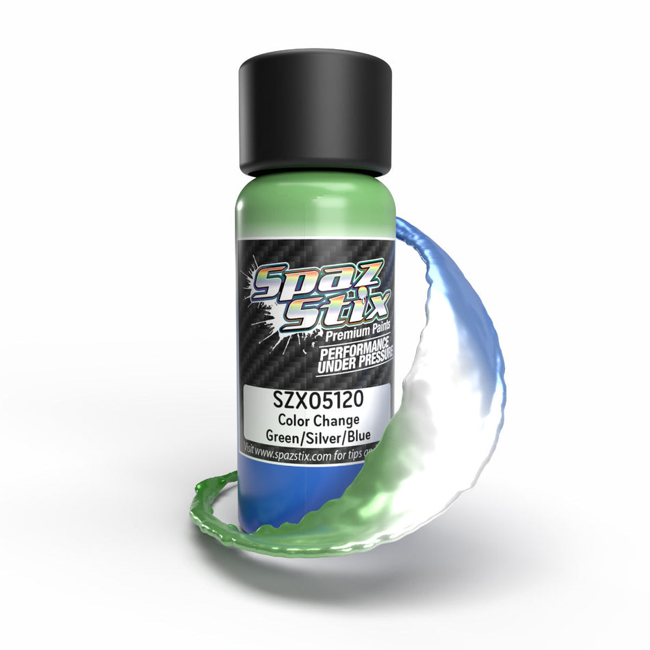 Spaz Stix Color Change Airbrush Paint, Green/Silver/Blue, 2oz Bottle 05120