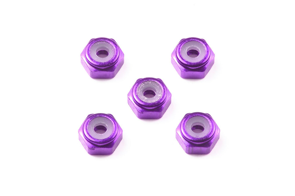 Tamiya JR 2mm Aluminum Lock Nut, Purple, 5pcs 95555