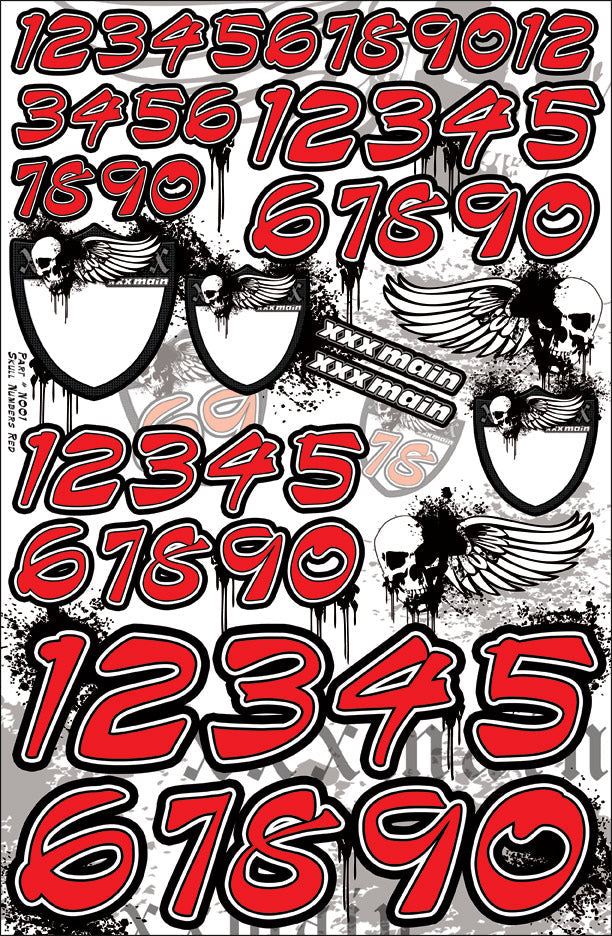 XXX Main Racing Skull Numbers - Red  N001