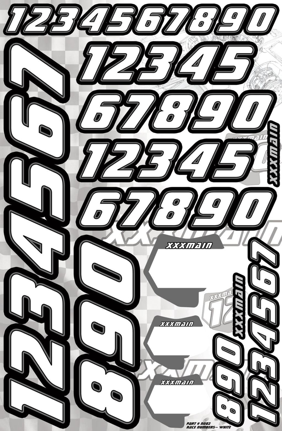 XXX Main Racing Race Numbers - White  N002