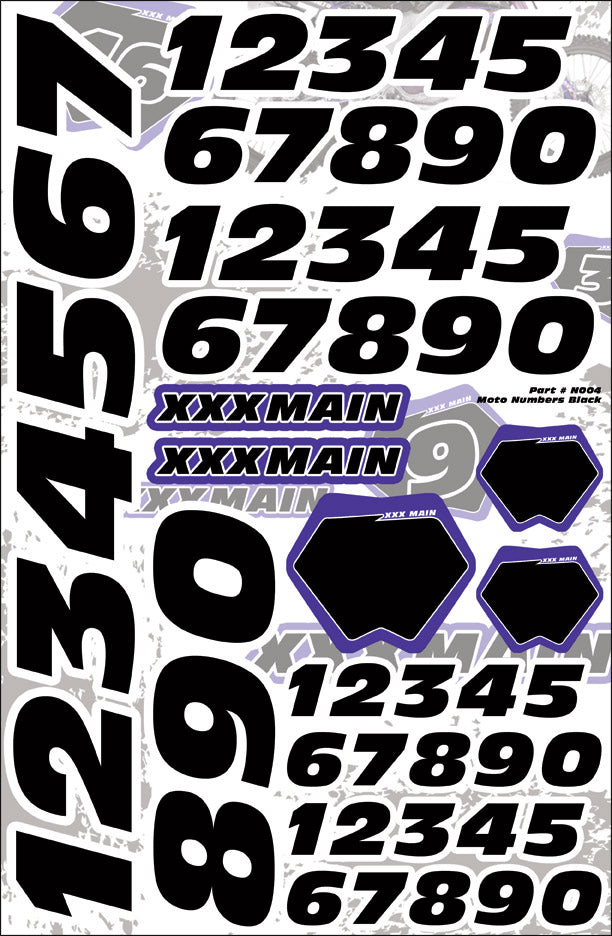 XXX Main Racing Moto Numbers - Black  N004
